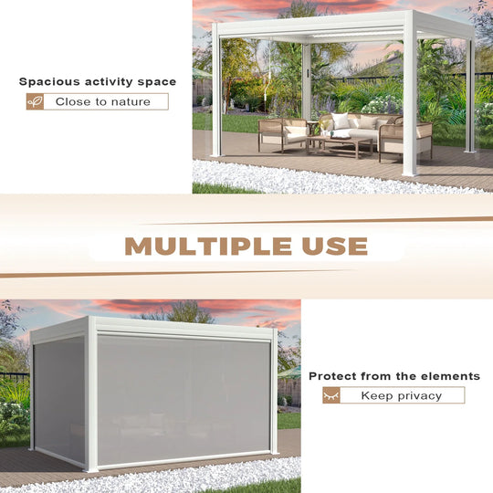 Outdoor Louvered Pergola Gazebo with Adjustable Aluminum Rainproof Roof and Pull-Down Screen