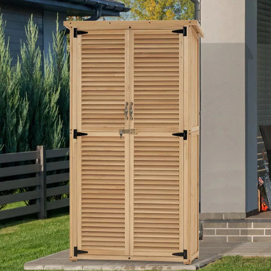 Outdoor Storage Cabinet Shed, Shuttered Doors with Lock, Wooden 0709 / 0808 / 1900