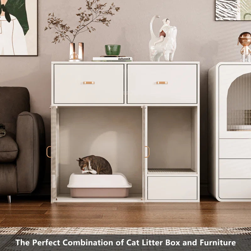 Tilesha Cat Litter Box Enclosure, 37.4'' Furniture Style Hidden Litter Box Cat Cabinet with Storage for Large Cats