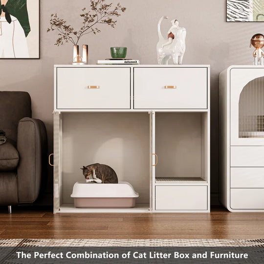 Tilesha Cat Litter Box Enclosure, 37.4'' Furniture Style Hidden Litter Box Cat Cabinet with Storage for Large Cats