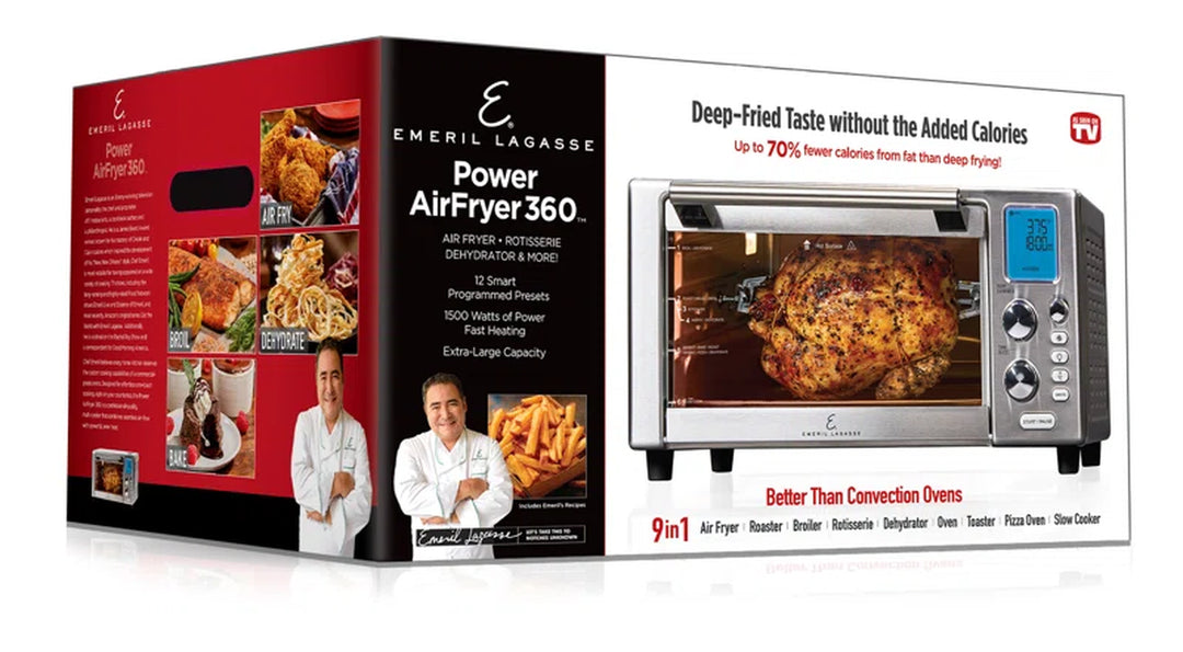 Everyday 360 Stainless Steel Air Fryer, 360° Quick Cook Technology, XL Capacity, 9-In-1, 12 Pre-Set Cooking Functions Including Bake, Rotisserie, Broil, Pizza, Slow Cook, Toaster