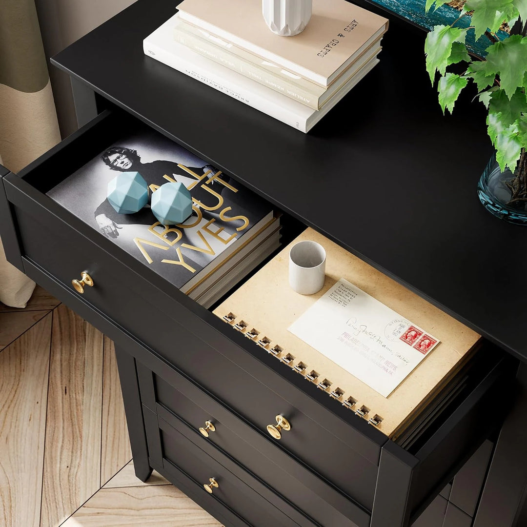Modern Bedroom Nightstand with 5 Drawers & Metal Handles - Multifunctional Storage Cabinet,Easy Assembly for Living Room