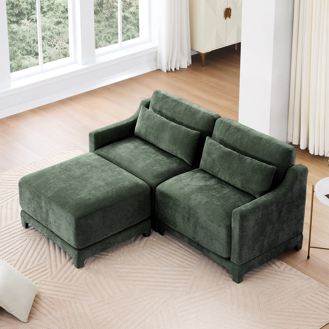Modern Chenille 4-Seater Sofa with 2 Ottoman, Lumbar Cushions, Ergonomic Backrest, High-Resilience Spongeand Tufted Armrests