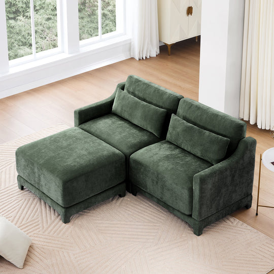 Modern Chenille 4-Seater Sofa with 2 Ottoman, Lumbar Cushions, Ergonomic Backrest, High-Resilience Spongeand Tufted Armrests