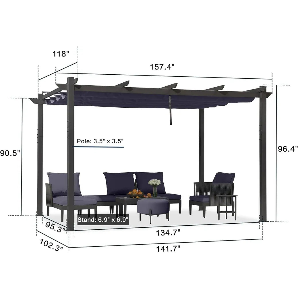Gazebo Outdoor Retractable White Heavy-Duty Aluminum Pergola with Extra Top Roof