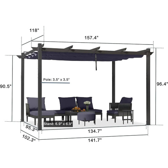 Gazebo Outdoor Retractable White Heavy-Duty Aluminum Pergola with Extra Top Roof