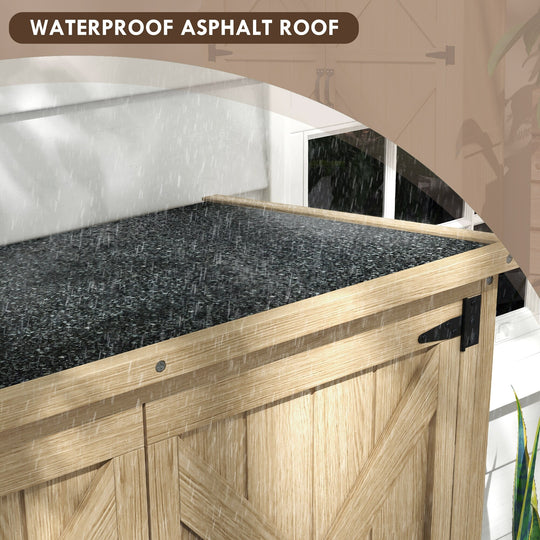 Wooden Garden Shed, Outdoor Storage Cabinet with Waterproof Asphalt Roof, Narrow Tool Shed with Shelves