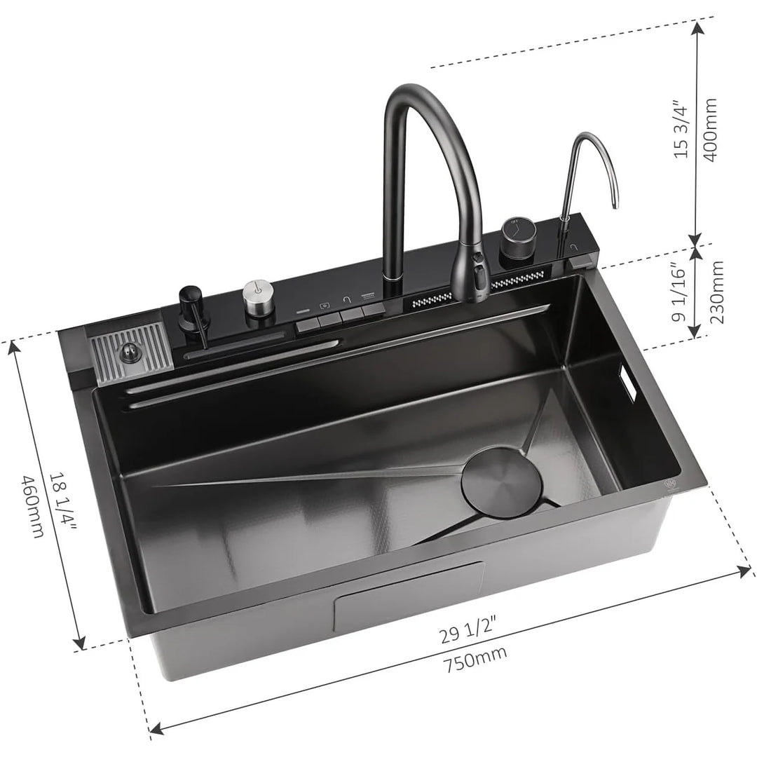 304 Stainless Steel Waterfall Kitchen Sink Set with Pull-Down Faucet KS2206 (Series)