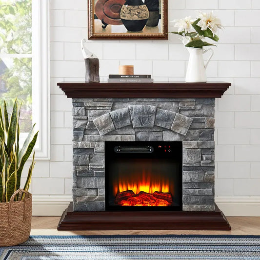 40 In. Faux Stone Freestanding Electric Fireplace - 40" in Width