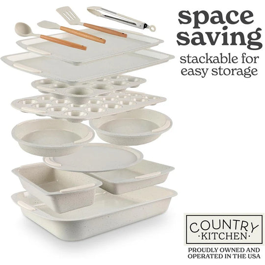Nonstick Stackable Bakeware Set - Heavy Duty, Durable, Easy Release Baking Set, 10 Pcs