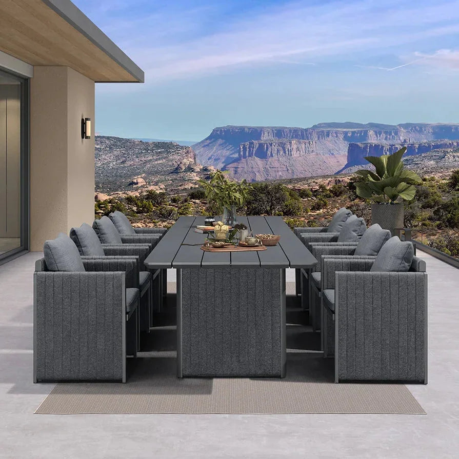 Sanori Patio Outdoor Dining Set Modern Large Weather-Resistant Aluminum for Garden Backyard Kitchen-Grey