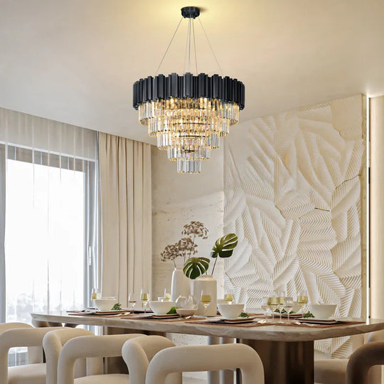 Large Crystal Chandelier - 35.4"Modern 6-Tier 17-Light Chrome Ceiling Light, Luxury K9 Crystal