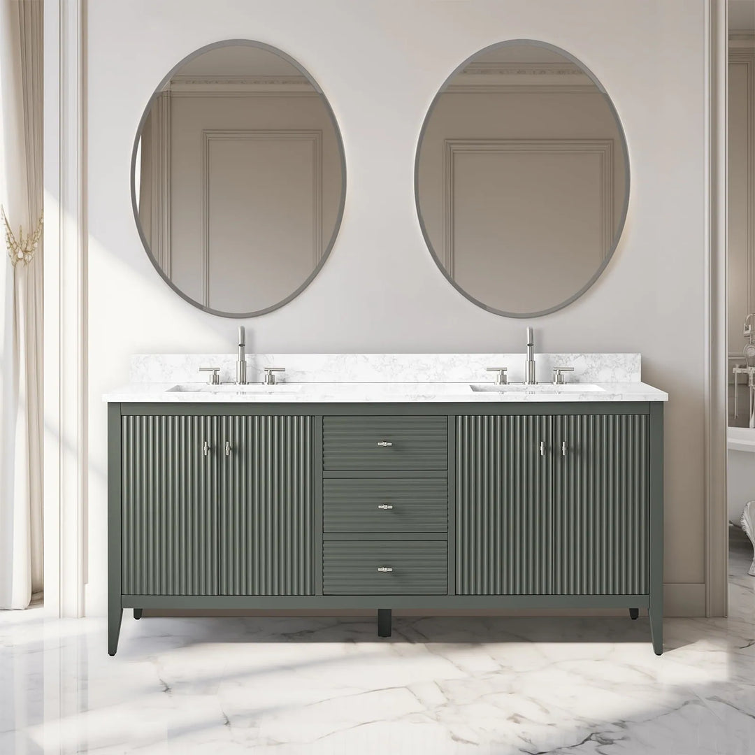 72" Double Sink Bathroom Vanity Cabinet with Engineered Marble Top
