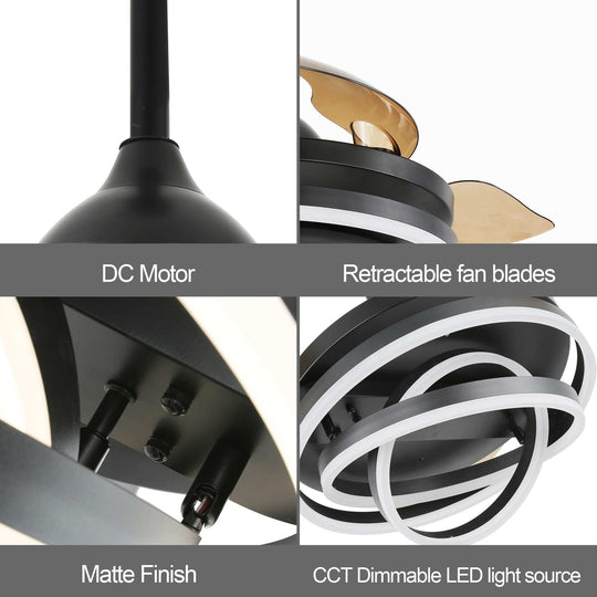 42In. DIY Shape Retractable Ceiling Fan with Lights, 6-Speed DC Motor Modern Ceiling Fan with LED Light and Remote