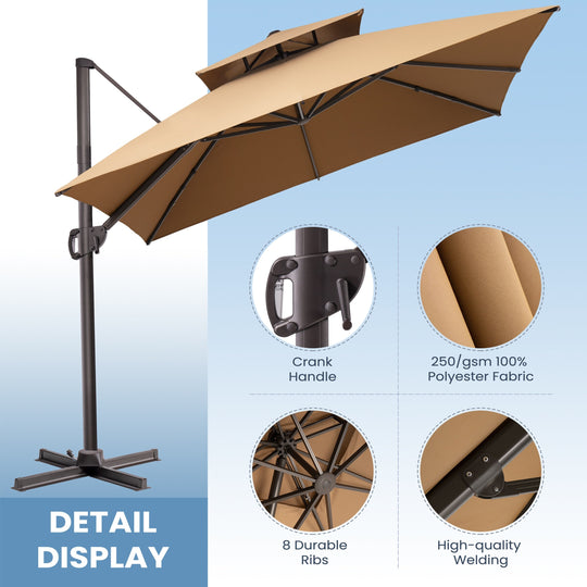 11 X 11 FT Outdoor Square Patio Cantilever Offset Umbrella with Crank and 360 Degrees Rotation