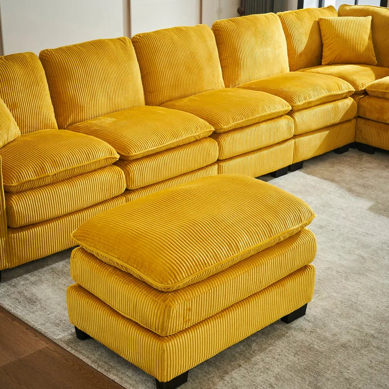 Modern U-Shaped 6-Seater Sectional Sofa with One Footstool