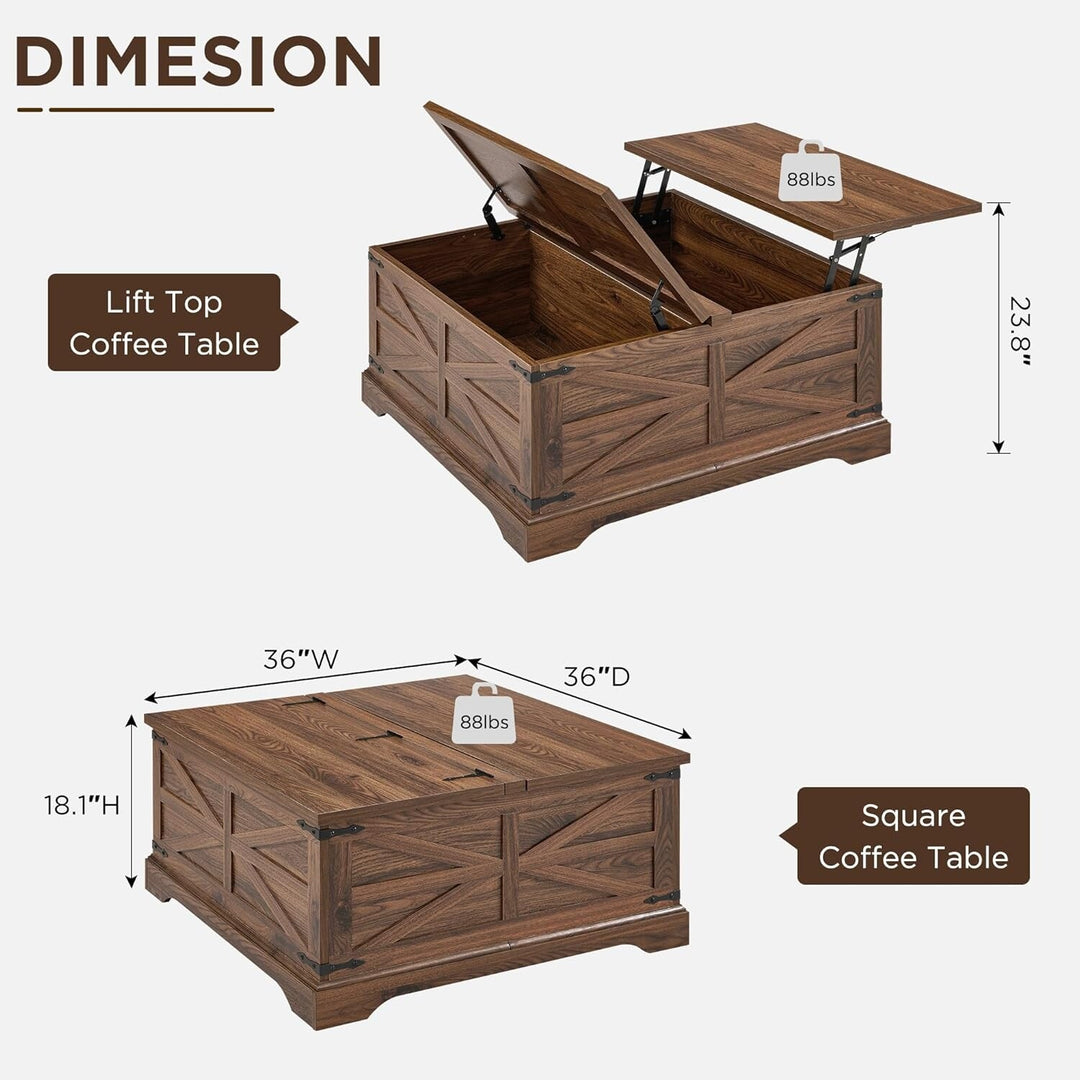 Farmhouse Lift Top Coffee Table with Storage, Wood Square Center Table