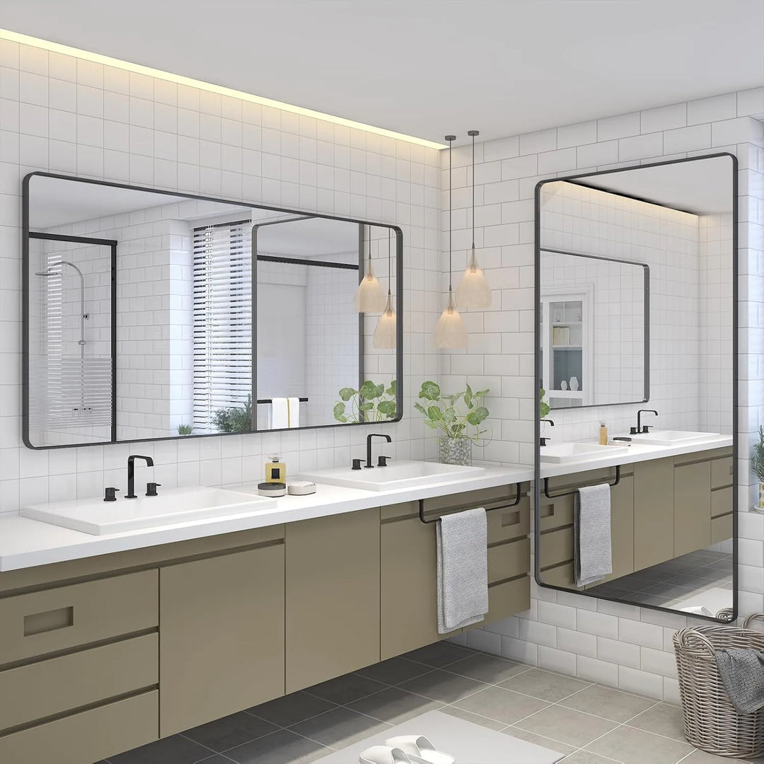 Aluminum Alloy Framed French Cleat Mounted Tempered Glass Wall Vanity Mirror