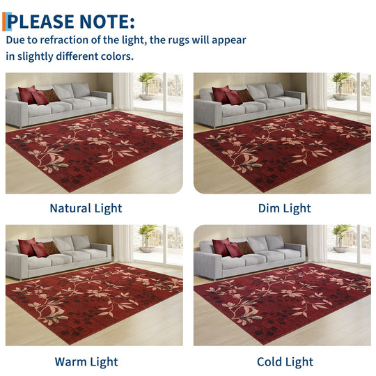 Modern Leaves Pattern Area Rug Botanical Print Washable Rugs for Living Room Bedroom Non-Slip Low Pile Floor Carpet