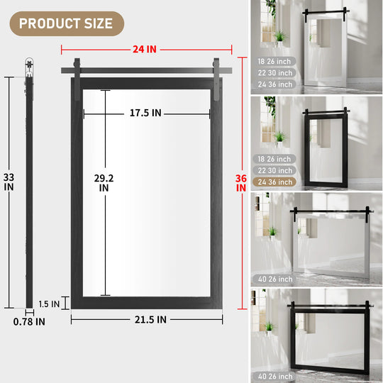 Farmhouse Barn Door Solid Wood Frame Bathroom Vanity Wall Mirror