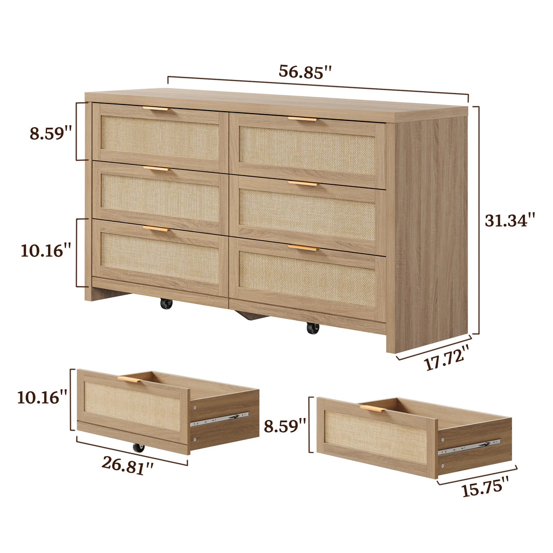 Elegant Right Angled Dresser with 6 Rattan Woven Drawers