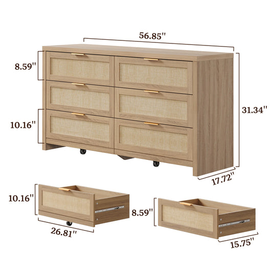 Elegant Right Angled Dresser with 6 Rattan Woven Drawers