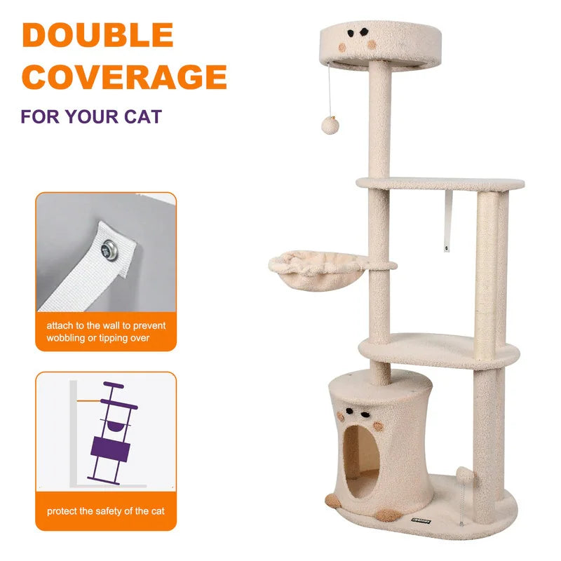 34-In Faux Fur Top Perch Cat Tree & Condo, Sage Green