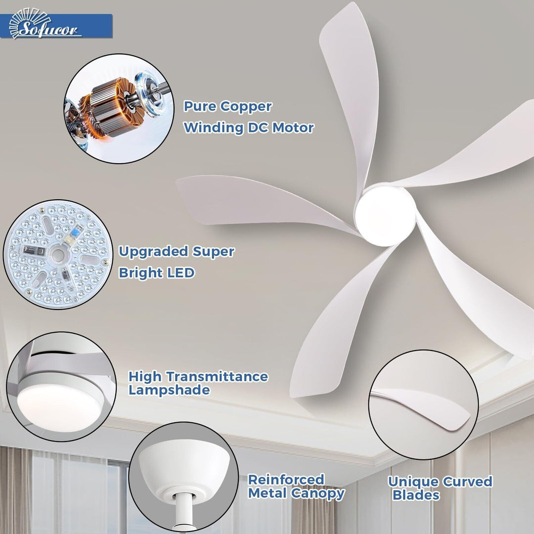Sofucor 45/52 Inch Ceiling Fan with Remote & Lights Quiet DC Motor 5 Blade High CFM Modern Fan