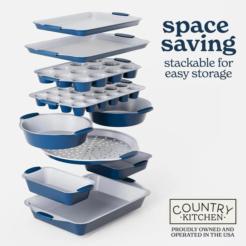 Nonstick Stackable Bakeware Set - Heavy Duty, Durable, Easy Release Baking Set, 10 Pcs