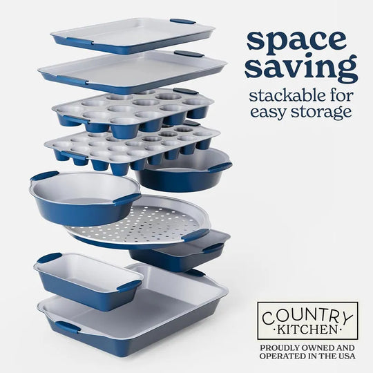 Nonstick Stackable Bakeware Set - Heavy Duty, Durable, Easy Release Baking Set, 10 Pcs