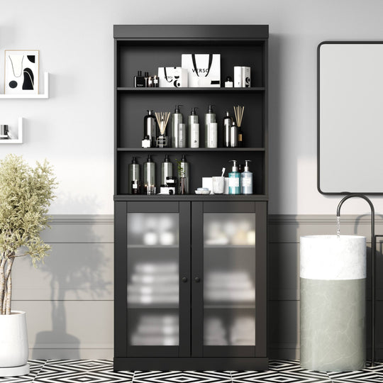 100% Solid Wood Bathroom & Laundry Storage Cabinet, Raised Panel Doors, Adjustable Shelves, 32" Wide, 71.5" Tall