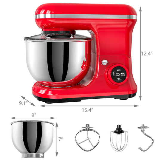 5.3 Qt Digital Display Stand Kitchen Food Mixer 6 Speed with Egg Whisk, Dough Hook & Flat Beater