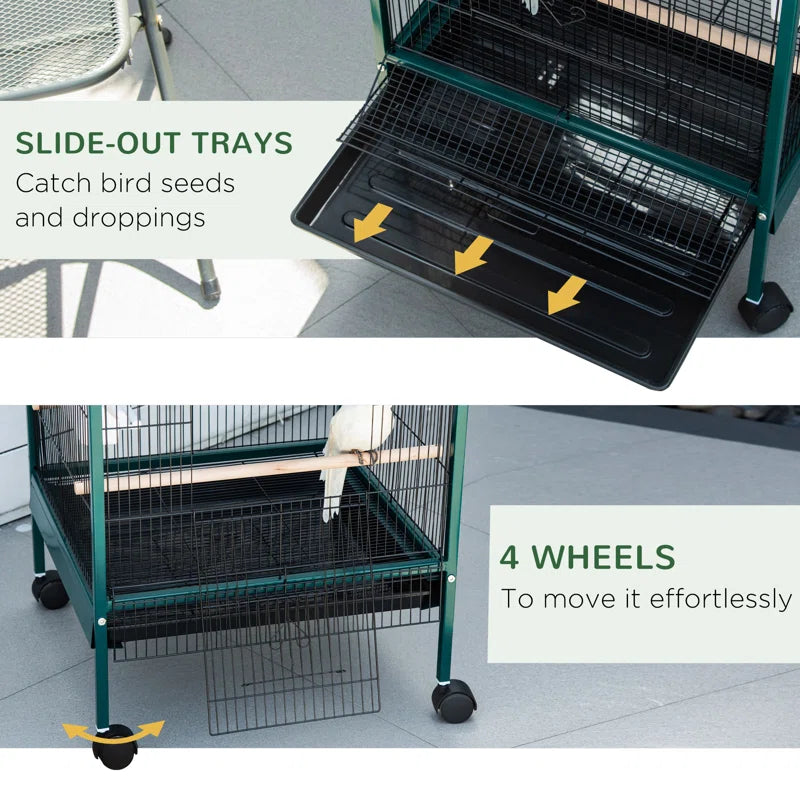 Braylynn 55" Steel Flat Top Floor Bird Cage with Wheels