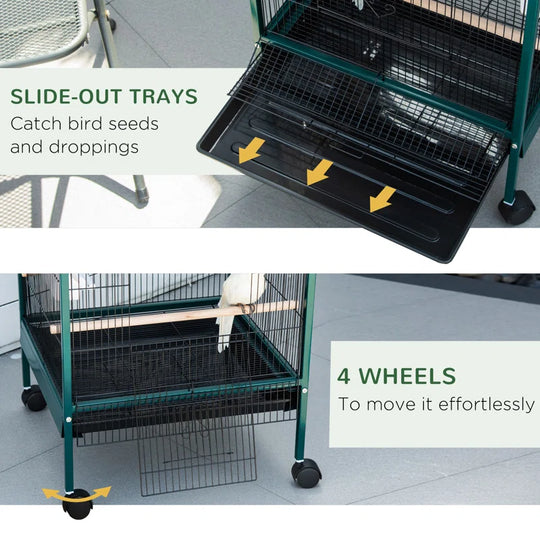 Braylynn 55" Steel Flat Top Floor Bird Cage with Wheels
