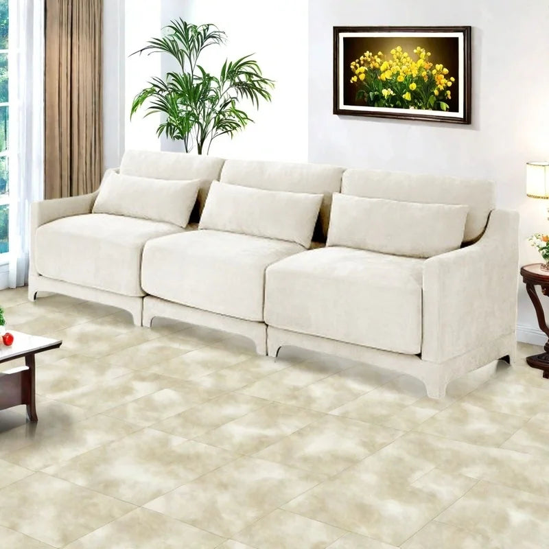 Modern Chenille 4-Seater Sofa with 2 Ottoman, Lumbar Cushions, Ergonomic Backrest, High-Resilience Spongeand Tufted Armrests