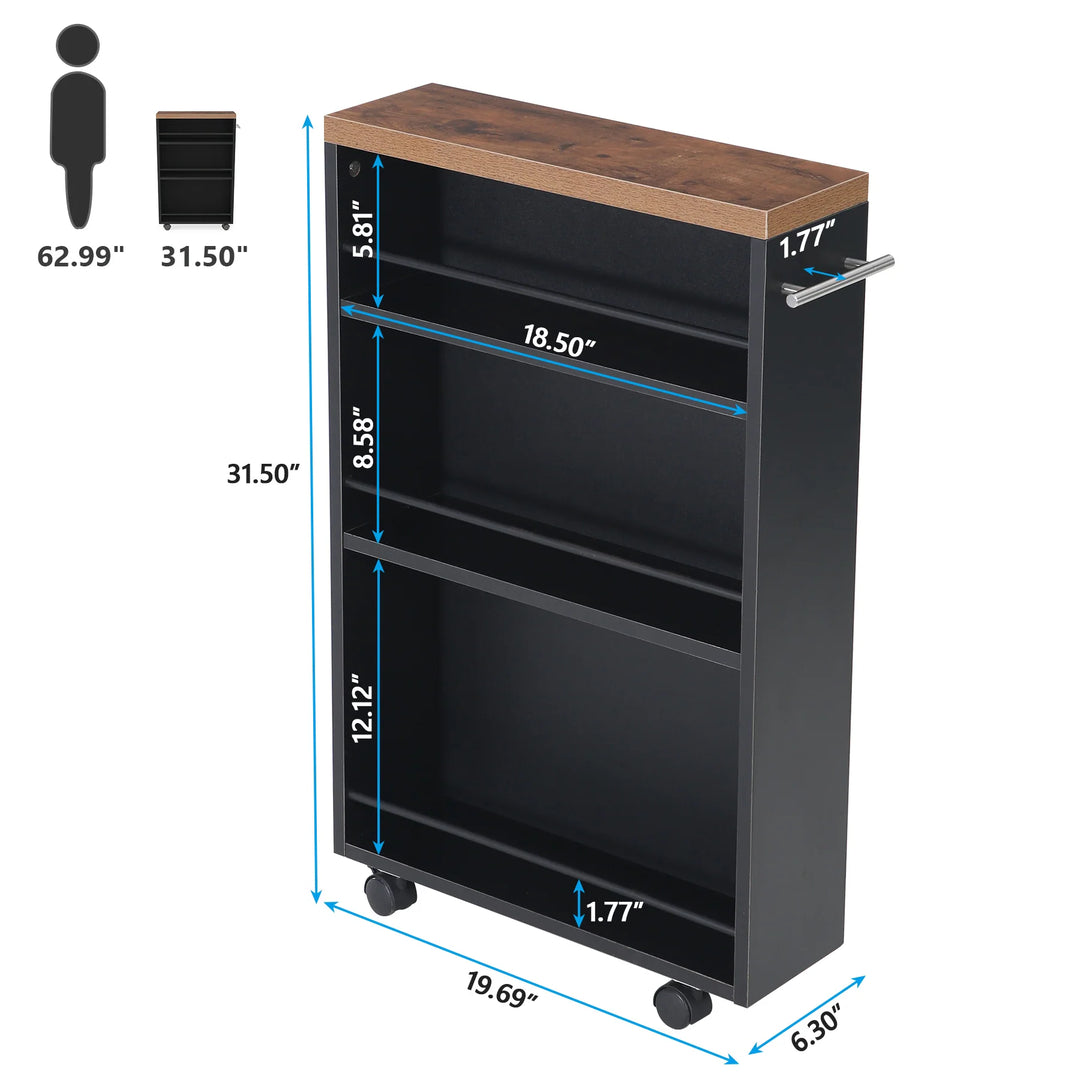 Slim Storage Cart, Rolling Narrow Kitchen Cart on Wheels