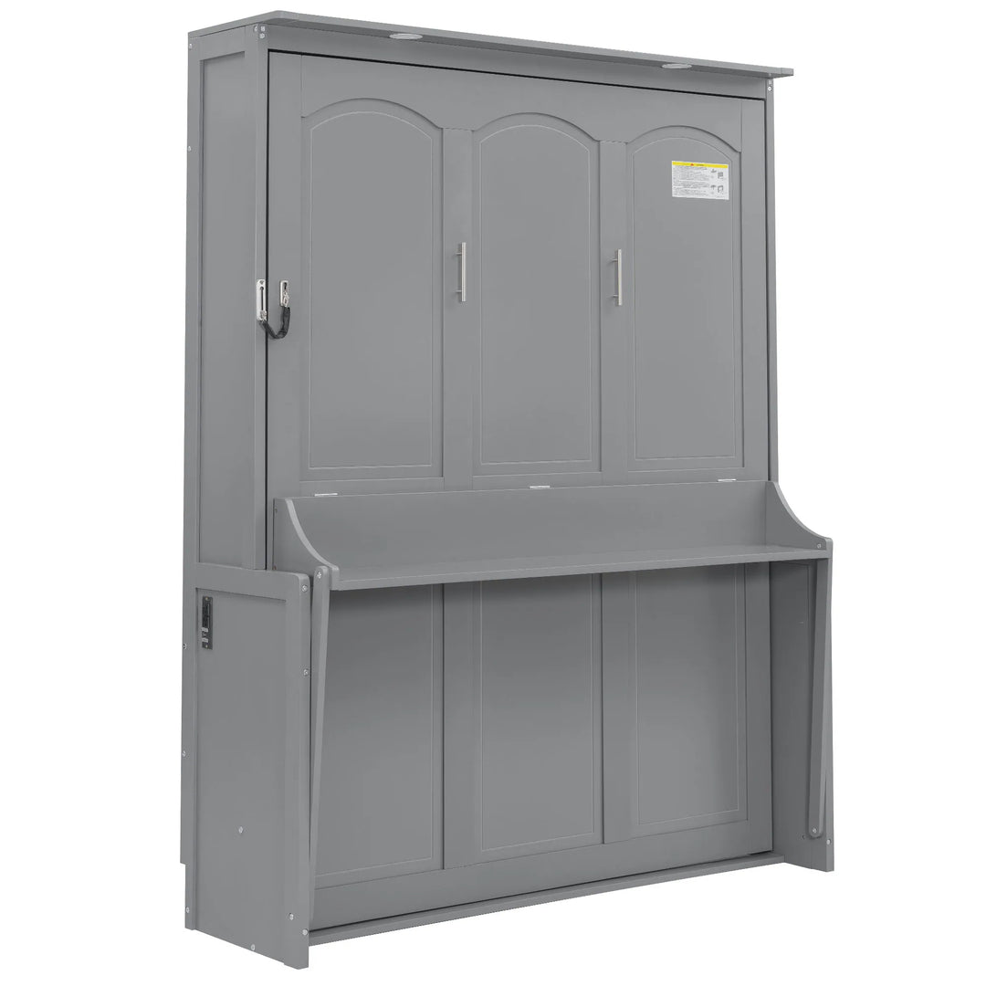 Queen Size Murphy Bed with Fold-Down Desk, Dual LED Lights & Built-In USB Power Station