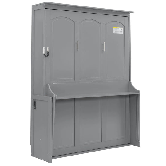 Queen Size Murphy Bed with Fold-Down Desk, Dual LED Lights & Built-In USB Power Station