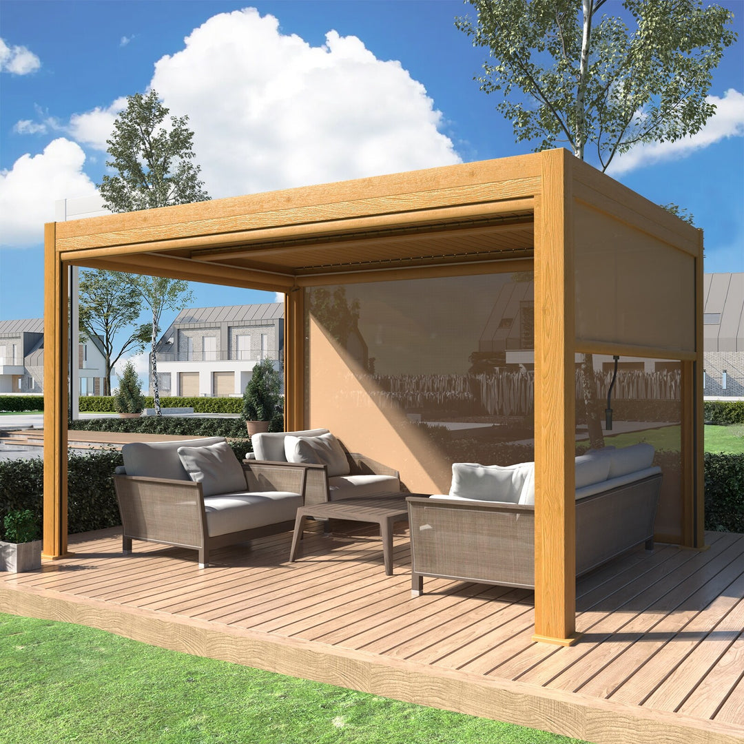 Outdoor Louvered Pergola Gazebo with Adjustable Aluminum Rainproof Roof and Pull-Down Screen