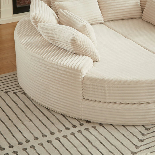 78.5" Corduroy round Oversized 2-In-1 Sofa Bed, Neck Pillow Design with Four Throw Pillows