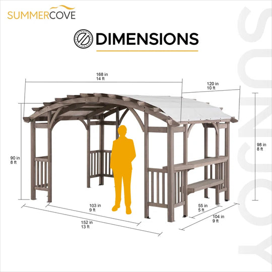 Bellucci Arched Pergola 10 X 14 Ft. Light Grey Outdoor Cedar Framed Wood Pergolas with Weather-Resistant Canopy for Patio, Garden