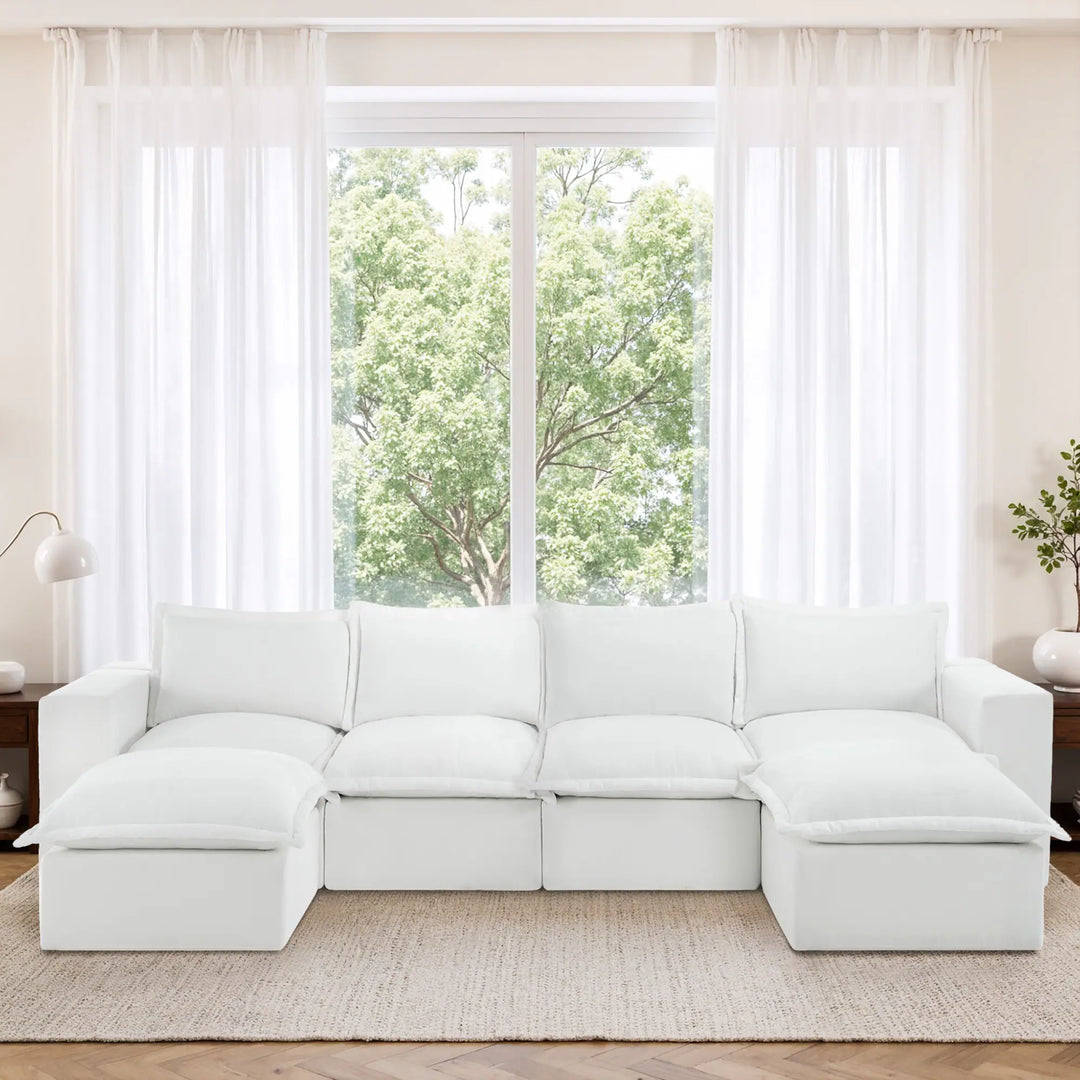 Chenille No Assembly Modular Sectional Sofa Cloud Couch with Ottoman