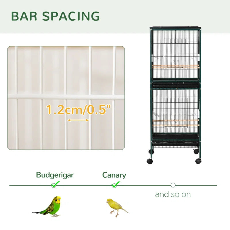 Braylynn 55" Steel Flat Top Floor Bird Cage with Wheels