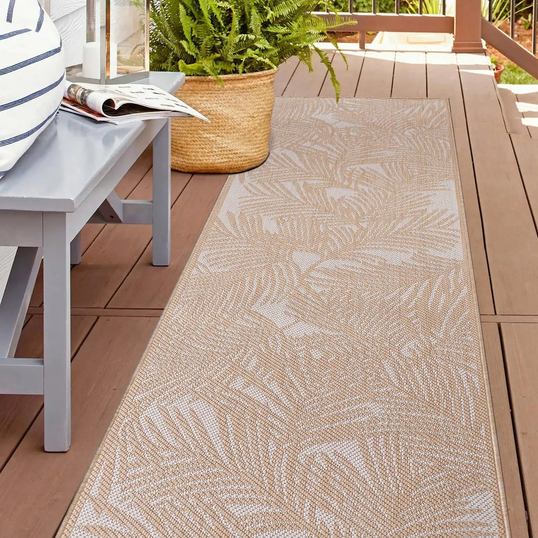 Contemporary Palm Leaf Textured Flat Weave Indoor/Outdoor Area Rug