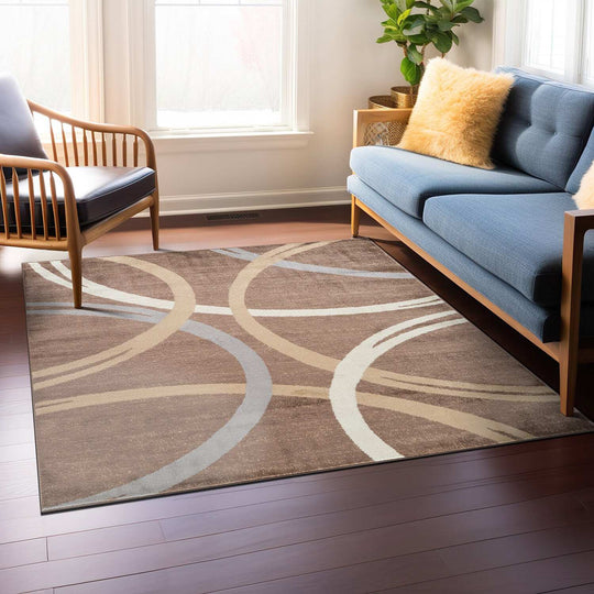 Contemporary Abstract Circles Design Area Rug