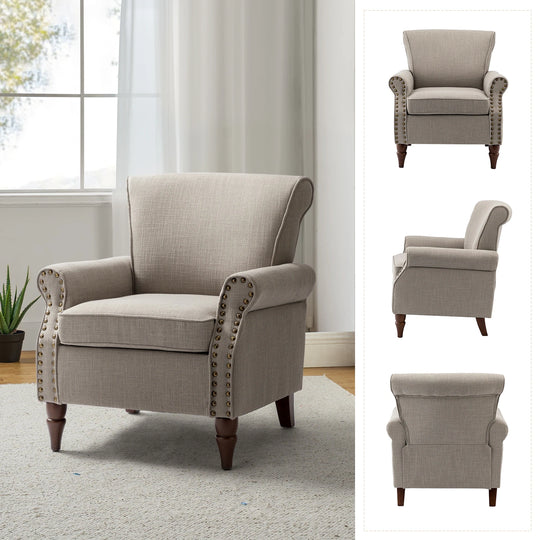 Nyctelius Upholstered Comfy Accent Chair with Turned Wooden Legs and Nailhead Trim Set of 2 by