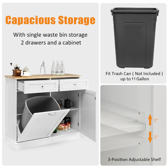 Wooden Kitchen Trash Cabinet Tilt Out Bin Holder W/ Storage Shelf