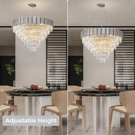 Large Crystal Chandelier - 35.4"Modern 6-Tier 17-Light Chrome Ceiling Light, Luxury K9 Crystal