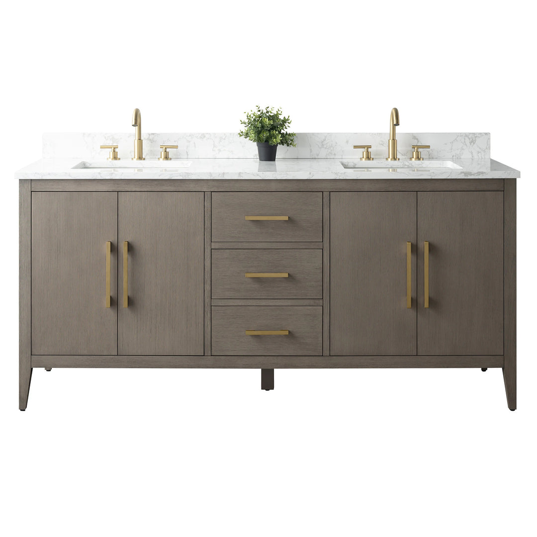72" Double Sink Bathroom Vanity Cabinet with Engineered Marble Top