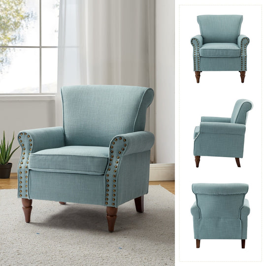 Nyctelius Upholstered Comfy Accent Chair with Turned Wooden Legs and Nailhead Trim Set of 2 by